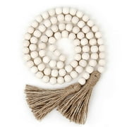 New Arrival! a Hemp String of Beads Clearance Sale! Desktop Dress Up, 58In Wood Bead Garland with Tassels Farmhouse Beads Rustic Nature Country Decor Prayer Boho Beads Wall Hanging Decoration Beige